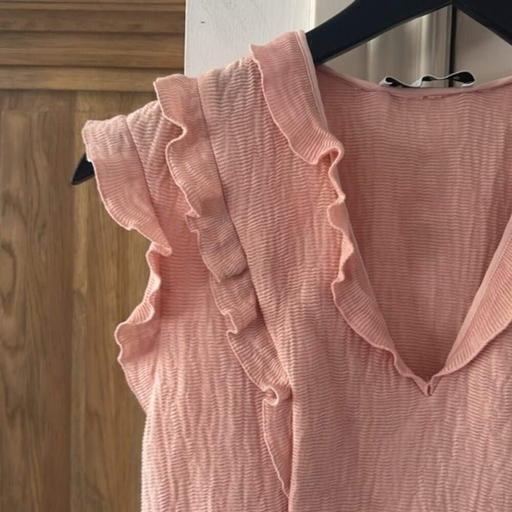 SANDRO v neck pink ruffle dress us 6 - Picture 8 of 16